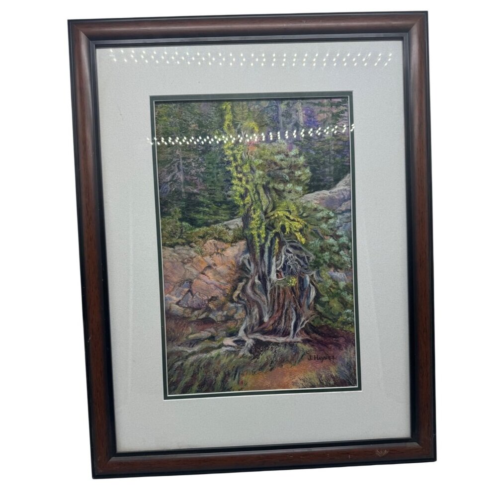 Framed "Old Man In Hill" Artwork By J. Haynes Pastel On Paper Rustic Nature Scen
